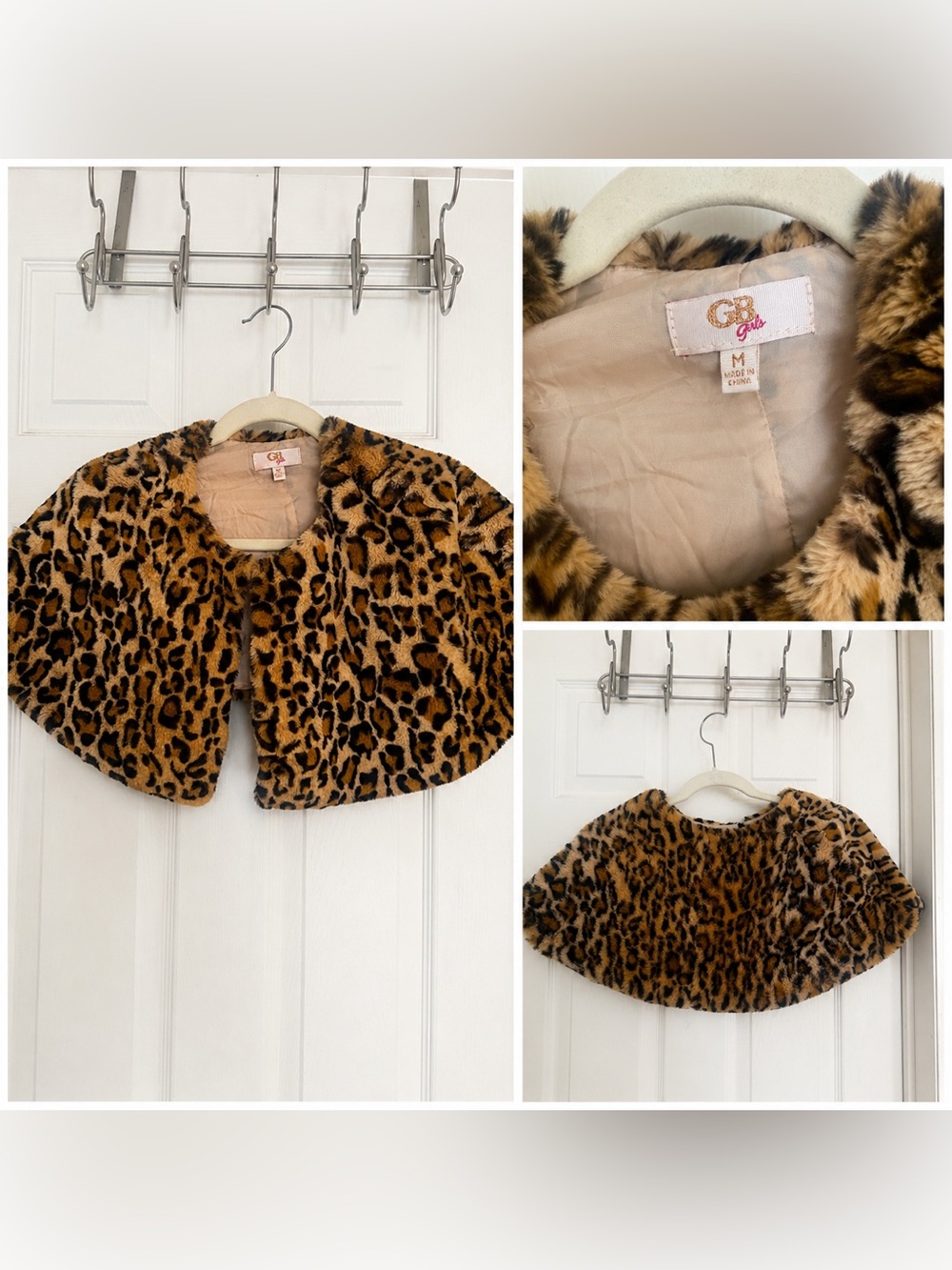 GB girls Leopard Print Faux Fur Cape - Tan Brown